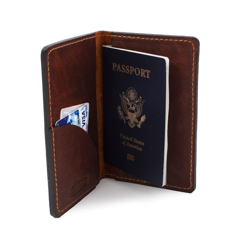 Leather Passport Holder for Men | Made in USA | 3.5" x 5.5" Field Notes Cover | Tobacco Snakebite