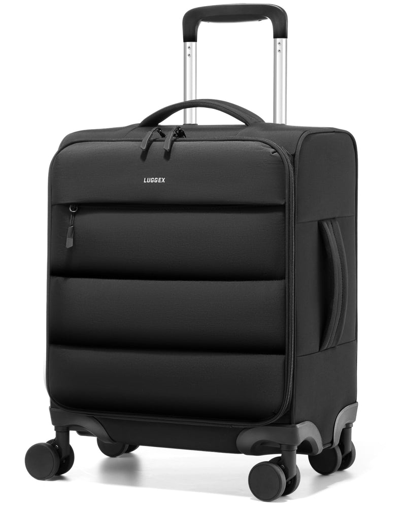 LUGGEX 16 Inch Underseat Carry On Luggage with Spinner Wheels, UDS Softside Lightweight Suitcase for 2-Day Travel (UX-Pro, Black, 16-Inch)
