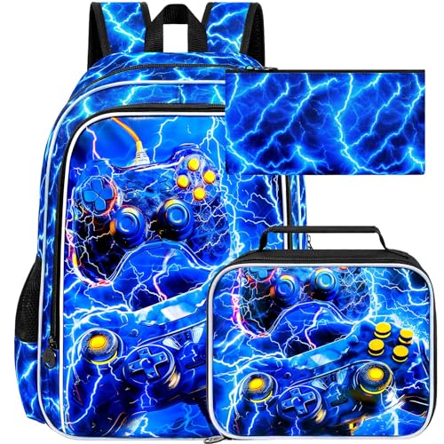 ZLYERT 3Pcs Gamer Backpack for Boy, 17" Lightning School Bookbag for Elementary Preschool Kindergarten, Kids School Thunder Backpacks | Backpacks4Less