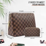 kancehinage Checkered Makeup Bag, 2 Pcs Portable Leather Cosmetic Bag, Travel Toiletry Bag for Women, PERFECT for Christmas, Birthdays, Valentine’s Day