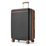 Kono 28 Inch Large Suitcase, Expandable for Long Trips, Impact-Resistant ABS+PC & Silent Wheels, Black, Lightweight Hardshell Luggage, Smooth Rolling Spinner Suitcase for Travel，Black/Brown