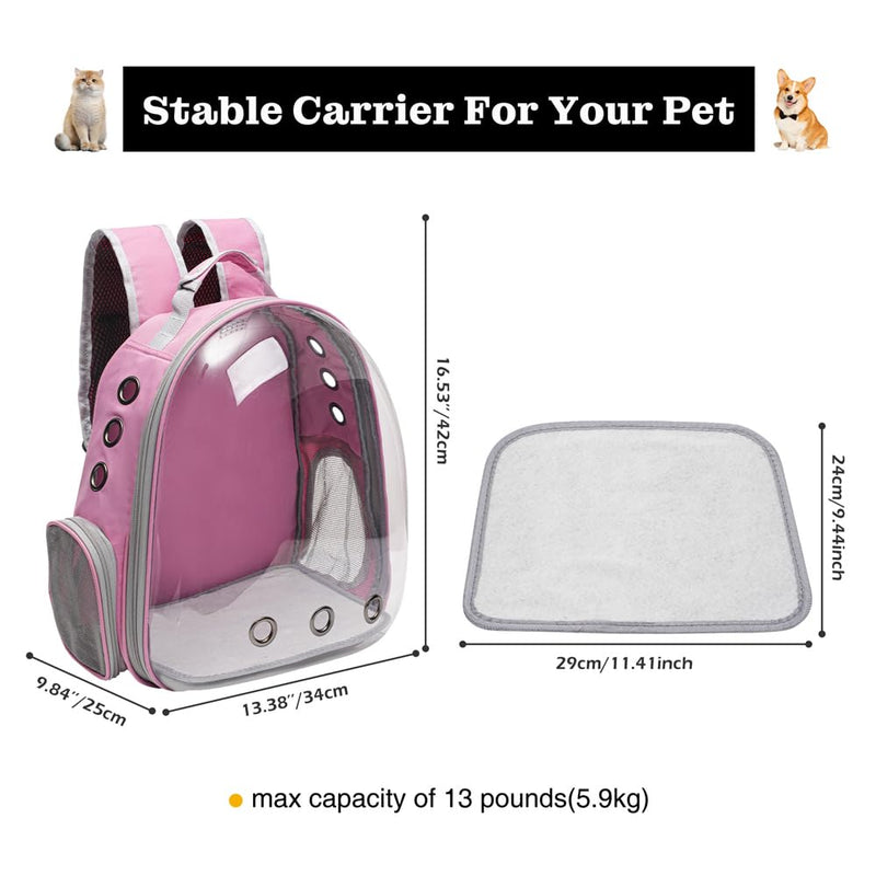Vivicreate Large Cat Backpack Carrier for Travel and Hiking Transparent Pet Bubble Backpack for Cats up to 20lbs with Ventilation and Padded Straps Mochila para Gatos transportadora mascotas (Pink)
