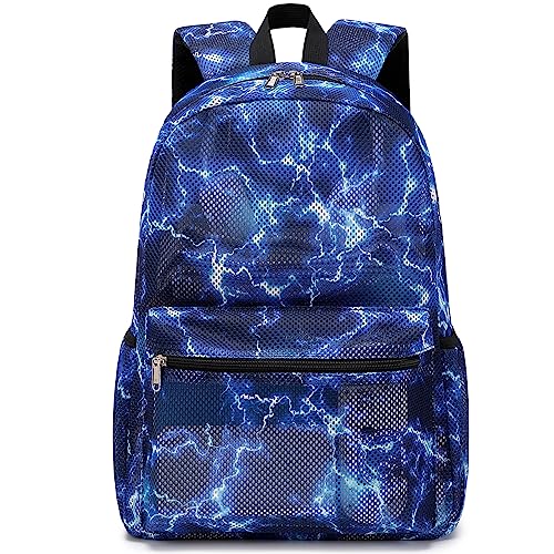 Dafelile Mesh Backpack for Boys Girls Semi-Transparent School Backpack for Boys and Girls See Through Large Capacity Lightning Blue