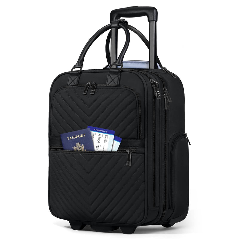 RAINSMORE Underseat Carry On Luggage with Wheels, 16-inch Airline Approved Luggage Lightweight Softside Underseater Travel Suitcases Durable Overnight Bag Rolling Carry-on Bag for Women Men, Black