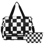 Buffalo Plaid Check Black White Gym Duffel Bag Travel Weekender Gear Bag with Adjustable Strap for Sports Large Capacity