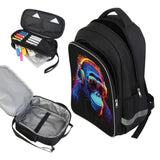 ZRENTAO 3 Pcs Kids Backpack, 3D Reflective Cartoon, 600D Polyester & Dual Zippers, 17" Bookbag with Ergonomic Design for boys & girls age 6-18, Gorilla Space Style for school Children Kids
