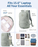 WANDF 15.6-Inch Laptop Backpack for Women, Travel Backpack Water-Resistant Lightweight College Backpack for Work Casual Business Weekender (Green)
