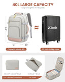LOVEVOOK Travel Backpack For Women, 40L Carry On Backpack Flight Approved, TSA Personal Item Travel Bag Fits 17 Inch Laptop, Business Weekender Overnight Waterproof Daypack With 2 Cubes, Grey-Pink