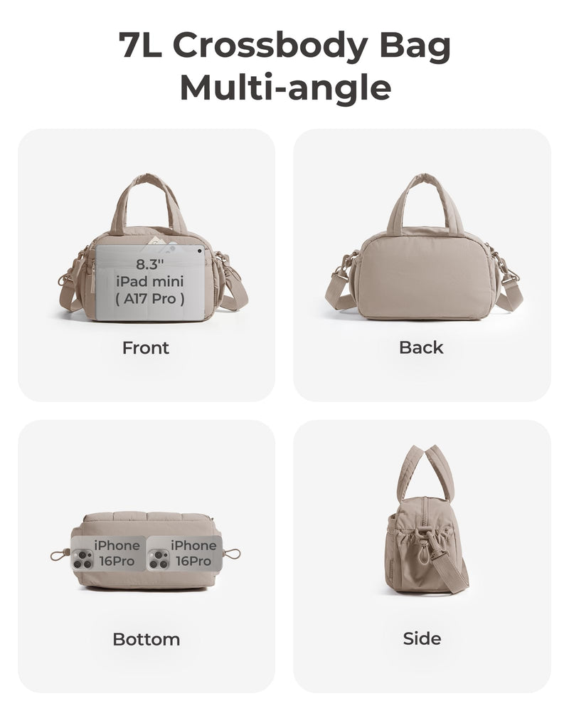 BAGSMART Crossbody Bags for Women, 6.8L Lightweight Cross Body Travel Purse for Women, Puffy Shoulder Bag, Water-resistant, Camel