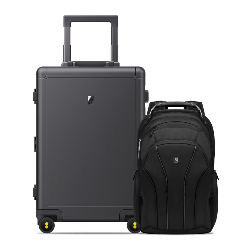 LEVEL8 Gibraltar Aluminum Carry on Luggage 20" Bundle with Laptop Backpack
