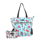 Betsey Johnson 15.6 Inch Zipper Beach Tote Bag Lightweight Large Durable Polyester with Mesh Side Pockets for Gym Work, Hummingbird Floral