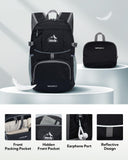 WATERFLY Hiking Packable Daypack Backpack: 25L Ultra Lightweight Day Pack for Woman Man - Small Compact Folding Back Pack for Outdoor Sport Cycling Camping Travel Trip - Black