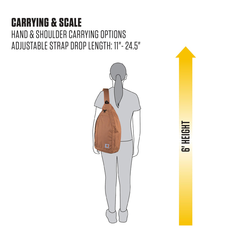 Carhartt Durable Sling Bag, Crossbody Backpack with Side Release Buckle, Tablet Sleeve and Adjustable Strap, Carhartt Brown