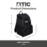 RTIC Lightweight Backpack Cooler, Black, 15 Can, Portable Insulated Bag, for Men& Women, Great for Day Trips, Picnics, Camping, Hiking, Beach, or Park