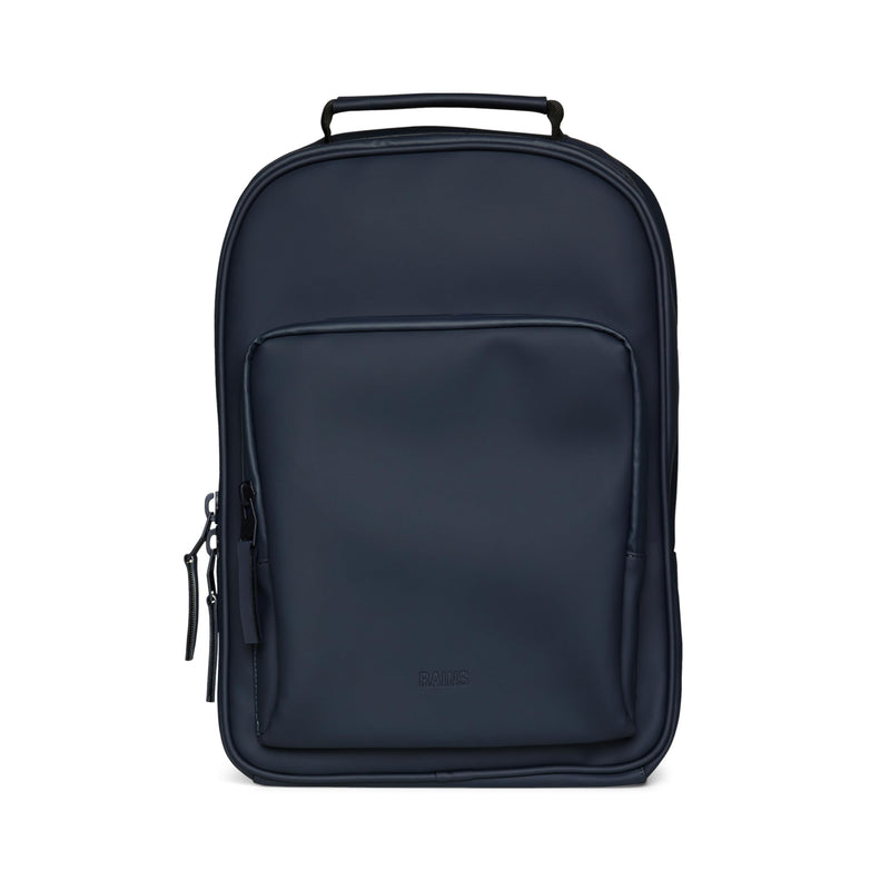 RAINS Book Daypack Regular Navy Laptop Backpack for Men and Women, Waterproof Black Minimalist Commuter Bag with 15”-16"