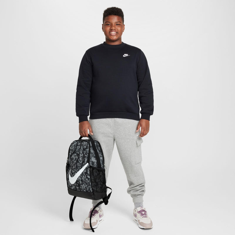NIKE Unisex Kids Youth Brasilia Backpack - Cat Aop Fa24 Backpack (pack of 1), Black/Black/White, One Size, Young Athletes