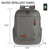 KROSER Laptop Backpack Large Computer Backpack Fits up to 17.3 Inch Laptop with USB Charging Port Water-Repellent Casual Daypack for Travel/Business/College/Women/Men-Grey