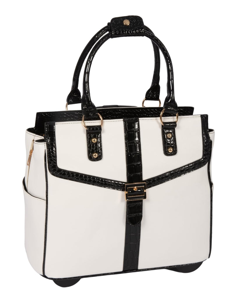 JKM & Company Rolling Laptop Bag for Women | Designer Wheeled Briefcase | Fits 13-17" Laptops | Office Travel Computer Case (Starlet)