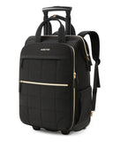 Rolling Puffer Backpack for Women, Wheeled Laptop Backpack, Short-Term Travel Backpack with Wheels, Roller Adults Work Computer Bag, Water Resistant Overnight College Underseat Carry on Luggage, Black