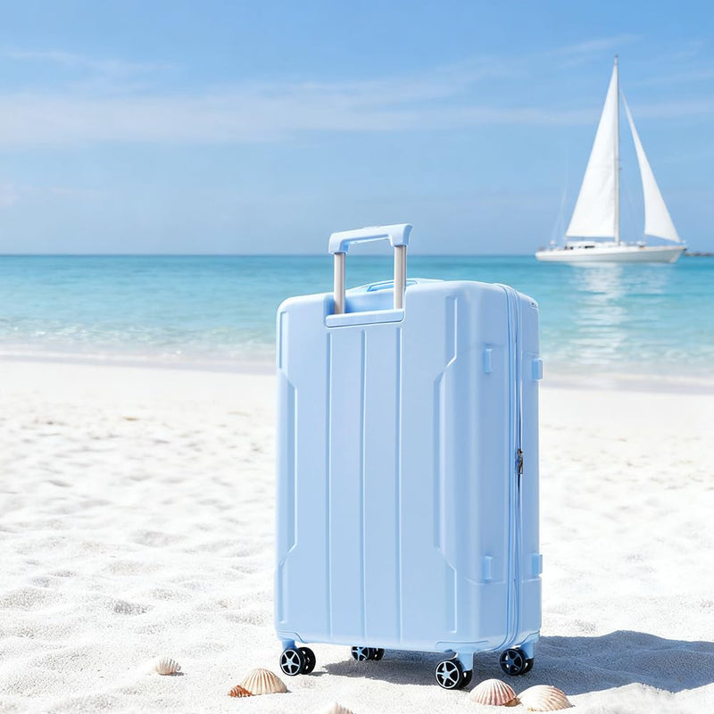 Merax Luggage Sets 3-Piece Hardshell with Spinner Wheels Lightweight Suitcase with Corner Guards (Skyblue, 20/24/28)