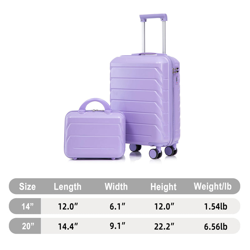 Luxebough Gradient Color Suitcase 2-Piece Set, 20" Rotating Wheel Suitcase with 14" Cosmetic Case, Lightweight Durable Hardshell Luggage with 360° Spinner Wheels for Travel, Women & Girls (Purple)