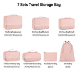 Hanke 7 Sets (Pink) Travel Organizer Bags and 24 Inch Expandable Checked Luggage(Ivory White), Compressible Expandable Packing Organizers,Packing Cubes for Travel