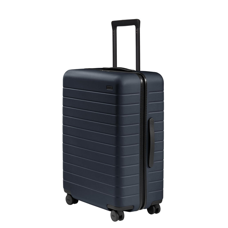 Away Medium Checked Luggage, Lightweight Hard Shell Suitcase with Spinner Wheels, Durable Rolling Luggage, TSA Lock, 26 Inch, Navy Blue