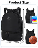 RHDZO Drawstring Backpack Gym Backpack with Shoe Compartment for Men Women String Sports Bag with Wet Pocket Cinch Swim Beach Bag, Black (Patent Pending)