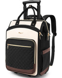 Rolling Backpack for Women, Travel Backpack with Wheels, Dual-Opening Wheeled Laptop Backpack, Stylish Rolling Laptop Bag, Overnight Underseat Carry on Luggage for College Business Work, Beige Brown