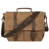 Vintage Genuine Leather Waxed Canvas Briefcase Large Satchel Shoulder Bag Rugged Computer 15.6