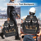 LOKASS Tool Backpack Heavy Duty with Molded Bottom, 1680D 56-Pocket Tool Bag Organizer with Laptop Compartment & Combination Lock, Durable Water-Resistant Electrician & HVAC Tool Backpack - Black