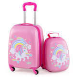 Goplus 2PC Kids Luggage, 12" & 16" Kids Carry On Luggage Set with 4 Spinner Wheels, Lightweight Rolling Spinner Suitcase for Children Toddlers Boys and Girls Travel (Rose Unicorn)
