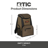 RTIC Lightweight Backpack Cooler, Olive, 15 Can, Portable Insulated Bag, for Men & Women, Great for Day Trips, Picnics, Camping, Hiking, Beach, or Park