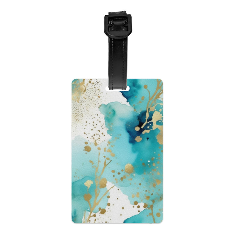 Personalized Luggage Tag Watercolor Pattern Novelty Custom Luggage Tags for Suitcases, Bag Beautiful Aqua Blue and Gold Abstract Specks Print Design Customized Travel, One Piece