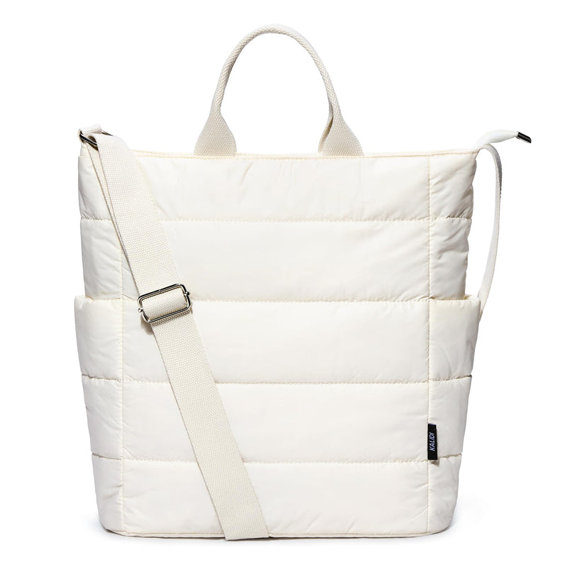 KALIDI Quilted Tote Bag, Puffer Hobo Bag Anti Splash Crossbody Zipper Gym Bag Large Casual Travel Work Daily Women, Beige