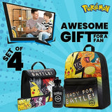 Pokemon Backpack Set 4 Pcs for Kids with Backpack Water Bottle Pencil Case and Insulated Lunch Bag or Wallet Anime School Supplies Gifts for Kids (Black/Yellow 4 Pcs Set)