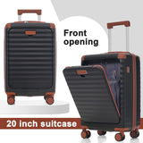 Ningering 5 Piece Luggage Set w/TSA Locks & USB Port, Front Opening Hard Shell Luggage Sets, Expandable Suitcase Set with Wheels and Cup Holder(20"/24"/28") (Black Brown)