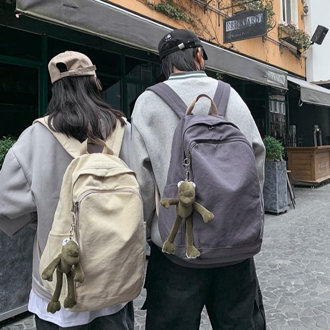 KAOBIO Grunge Aesthetic Canvas Travel Daypack for Men Women Large Vintage College Rucksack Lightweight Laptop Backpack (Dark Purplish Gray)