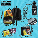 Pokemon Backpack Set 4 Pcs for Kids with Backpack Water Bottle Pencil Case and Insulated Lunch Bag or Wallet Anime School Supplies Gifts for Kids (Black/Yellow 4 Pcs Set)