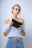 Deanfun Makeup Case Small, Cosmetic Zipper Bag Waterproof for Purse Mini, Women Cute Traveling Accessories Pouch for Ladies Thanksgiving Christmas Gifts(Solid Black D2-51705) 8.65" x 5.35" x 0.78"