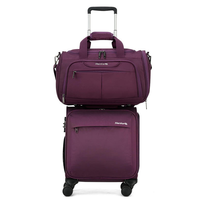 Hanke 16 Inch Underseat Carry On Luggage with Wheels Small Suitcase Softside Luggage Bags, 17.5 Foldable Lightweight Personal Item Travel Bags for Women Men(Purple)