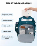ECOHUB Travel Backpack for Women, 18x14x8 Spirit Airlines Personal Item Bag with Clear Toiletry Bag, Laptop Carry on Backpack with USB Port, Airline Approved Under Seat 14 Pockets, Blue Green