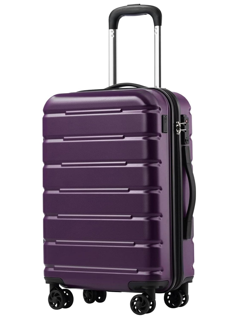 Coolife Luggage Suitcase Carry-on Spinner TSA Lock USB Port Expandable (only 28’’) Lightweight Hardside Luggage (Purple, S(20in_carry on))