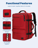 Hynes Eagle 44L Carry on Backpack Airline Approved Travel Backpack for Men Women Large Laptop Backpack 17 inch Nylon Backpack Overnight Weekender Bag Red