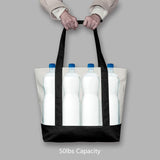 TOPDesign 1 | 3 | 6 | 30 Pack Canvas Tote Bag with an External Pocket, Reusable Grocery Shopping Bag, Top Zipper Closure, Daily Essentials (Black/Natural Pack of 1)