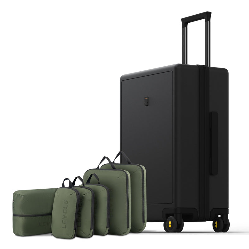 LEVEL8 Luminous 24 Inch Checked Luggage with 6 Set Packing Cubes