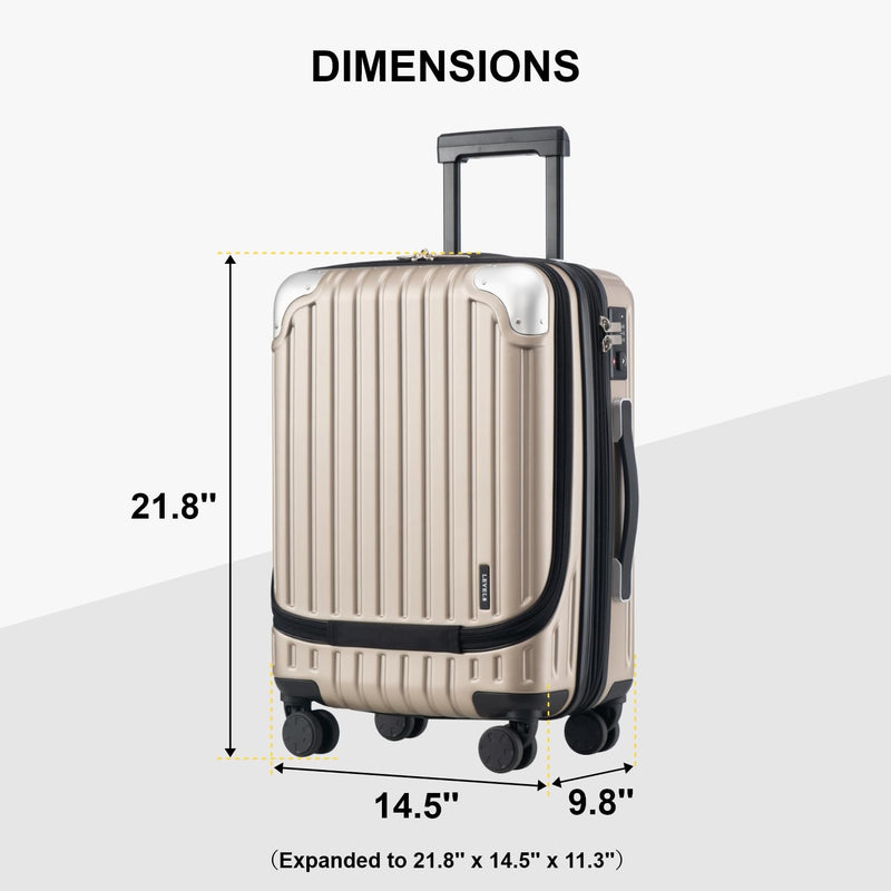 LEVEL8 Grace Carry on Luggage with Front Compartment, 20 Inch Expandable Hardside Suitcases with Wheels, Abs+Pc Harshell Spinner Luggages with Tsa Lock, Travel Bag for Women Men, Champagne