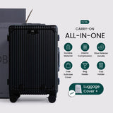 Nobl Travel Carry On Luggage, Noble Zipperless Aluminum Frame, 22.5x15x9.5, 360 Degree Spinner Wheels, TSA Locks, USB Charging Port, Cup & Phone Holder - Jet Black