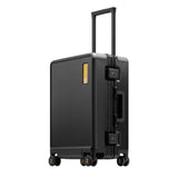 LEVEL8 Zipperless Carry On Suitcase Airline Approved with Aluminum Frame, Hard Shell Luggage with Spinner Wheels, Metal Travel Luggage with Double Tsa Locks, 20 Inch, Black
