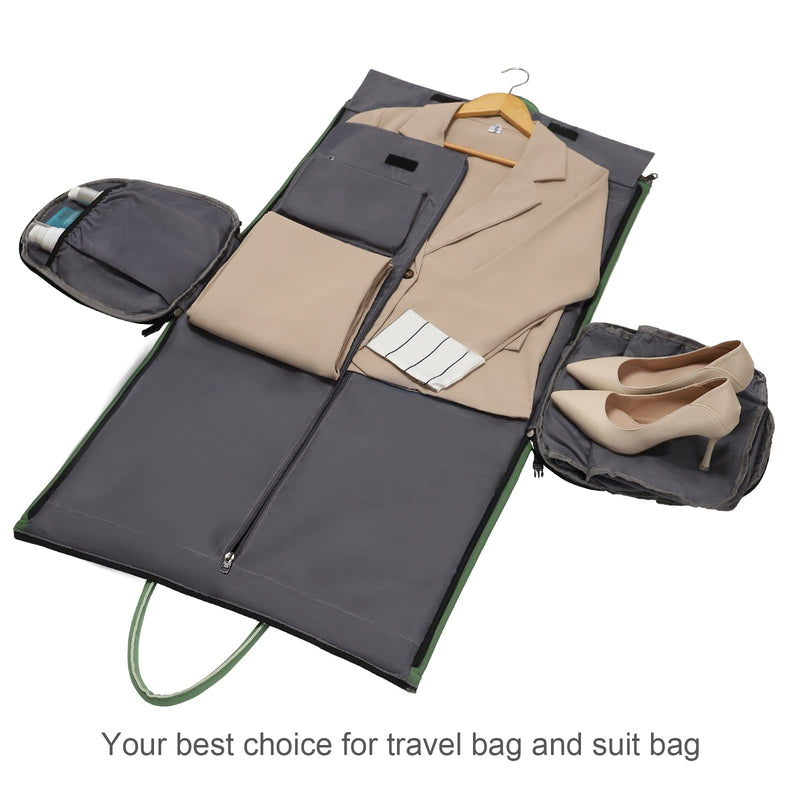 Modoker Eco-Friendly Convertible Garment Bags for Travel, Carry on Garment Duffel Bag for Women Men Weekender - 2 in 1 Hanging Suitcase Suit Travel Bags, Green